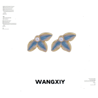 WANGXIY 18kทองสง่างามหยดเคลือบต่างหูดอกไม้เครื่องประดับ