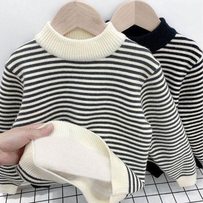 Autumn Winter KPOP Fashion Kids Sweaters Casual Knitting Pullover Long Sleeve Tops for Girls and Boys Stripe Childrens Clothes
