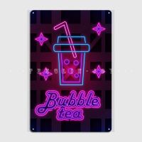 Zhongqingshop Bubble Tea Neon Sign Glow Metal Plaque Poster - Classic Cinema, Garage, Kitchen หรือ Plaques Tin Sign Posters - Perfect Wall Decor For Bubble Tea Lovers