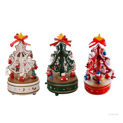 ♗ Shwnee กล่องดนตรีไม้รูปต้นคริสต์มาสพร้อมจี้ไขลานหมุนได้