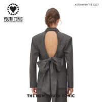 YOUTH TONIC - Ribbon Blazer (Warm Grey) / เสื้อเบลเซอร์ ผูกโบว์ ด้านหลัง (สีเทา แก่)