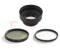 3 in 1 49 52 55 58 62 67 72 77mm Rubber Lens Hood +UV Filter +CPL Filter for Canon  Nikon DSLR camera Filters