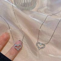 Korean Fashion Necklace for Women Heart Shaped Zircon Necklace Pendant Temperament Clavicle Chain Birthday Party Jewelry Gift