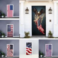 Independence Day Stars and Stripes Door Sticker PVC American Vintage Flag Waterproof Self-adhesive Decorative Door Paper Sticker