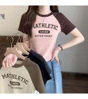 (พร้อมส่ง/ใหม่)#1A31-2เสื้อยืดผู้หญิงแขนสั้นฤดูร้อนเก๋ขนาดเล็กสไตล์ฝรั่งเศสคอกลมเข้ารูปสลิม