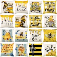 Summer Pillow Covers Bee Happy Bee Kind Throw Pillowcase 45x45 cm Honey and Bee Living Room Cushion Cover Decorative for Sofa Cushion Cover