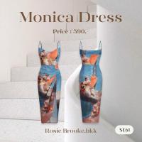 SE61 l MONICA DRESS เดรสสายเดี่ยวพิมพ์ จีบเอว