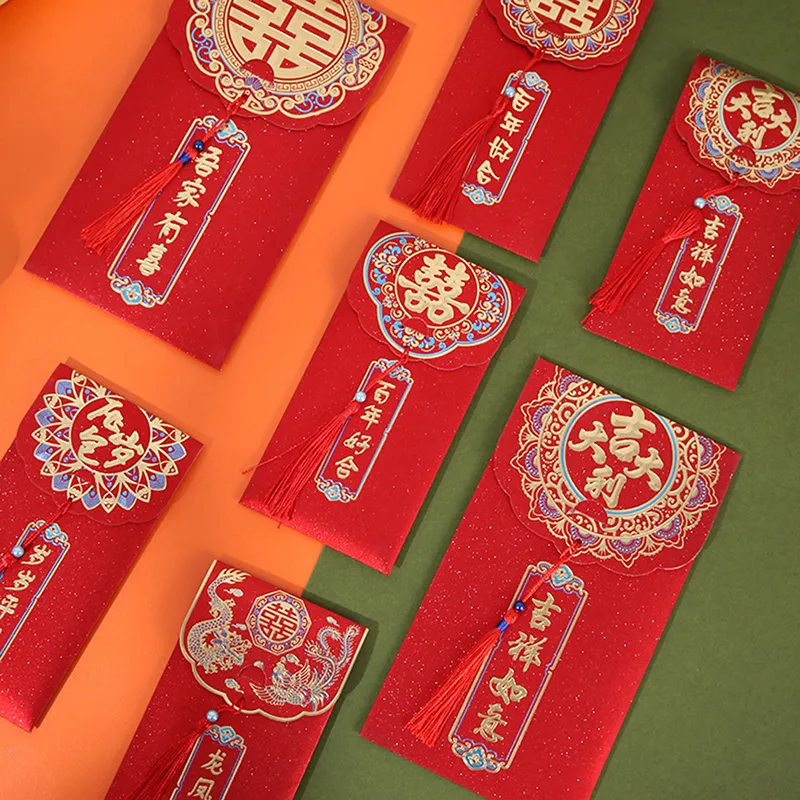 6Pcs Chinese Red Envelope with Feng Shui Ancient Coins Traditional Red  Packet Lucky Patcher for New Year Wedding Birthday