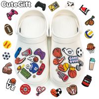 50pcs Sport Croc Charms Pack Shoe Decorations Basketball Football Pins for Men Boys Kids Gifts Sale Set Shoe Charms Gamepad