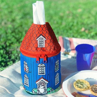 Japans New Moomin House Cute Cartoon Roll Paper Storage Bag Car Home Portable Multi-Purpose Tissue Box Hanging Set 【AQUA】◎◑