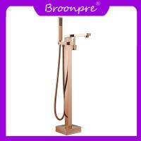 BROONPRE ก๊อกน้ำรางอาบน้ำติดพื้นแบบอิสระสำหรับห้องน้ำ,ก๊อกผสมด้วยน้ำเย็น/ร้อนพร้อมก๊อกน้ำมือสีดำด้าน