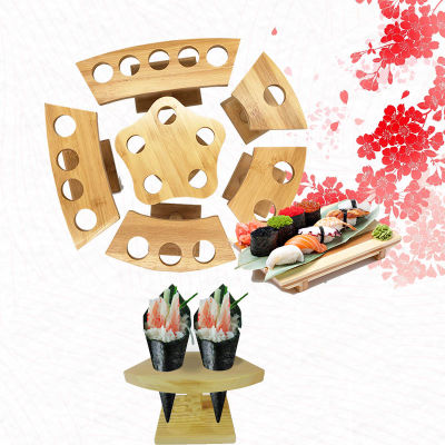 Sushi Fame Food Display Kitchenware Wooden Tableware Japanese And Korean Food Sushi Rack With Five Stand Tableware Set 1PCS