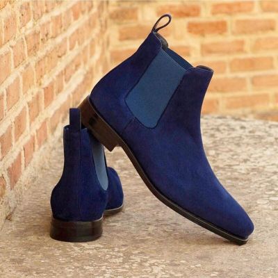 รองเท้าบู๊ตผู้หญิงผู้ชายหนังนิ่มสีน้ำเงินแฟชั่นคลาสสิกผู้ชายแบบลำลองธุรกิจ Sepatu BOOT Pendek ข้อเท้า Zapatos De Seguridad Hombre