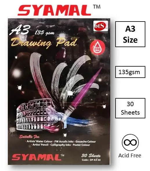 SYAMAL A3 DRAWING BLOCK/ DRAWING PAD 135gsm/30'S (297X420mm) Lazada