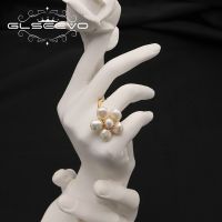 GLSEEVO Natural Baroque Pearl Flower Open Ring Woman Minimalism Art Luxury Jewelry Bridesmaid Gifts Wedding Jewelry GR0325