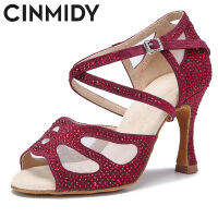 CINMIDY รองเท้าเต้นรำของผู้หญิง R Hinestones รองเท้าเต้นรำละตินสำหรับสาวรองเท้าเต้นรำบอลรูมซัลซ่าแทงโก้รองเท้าผู้หญิงรองเท้าแตะ