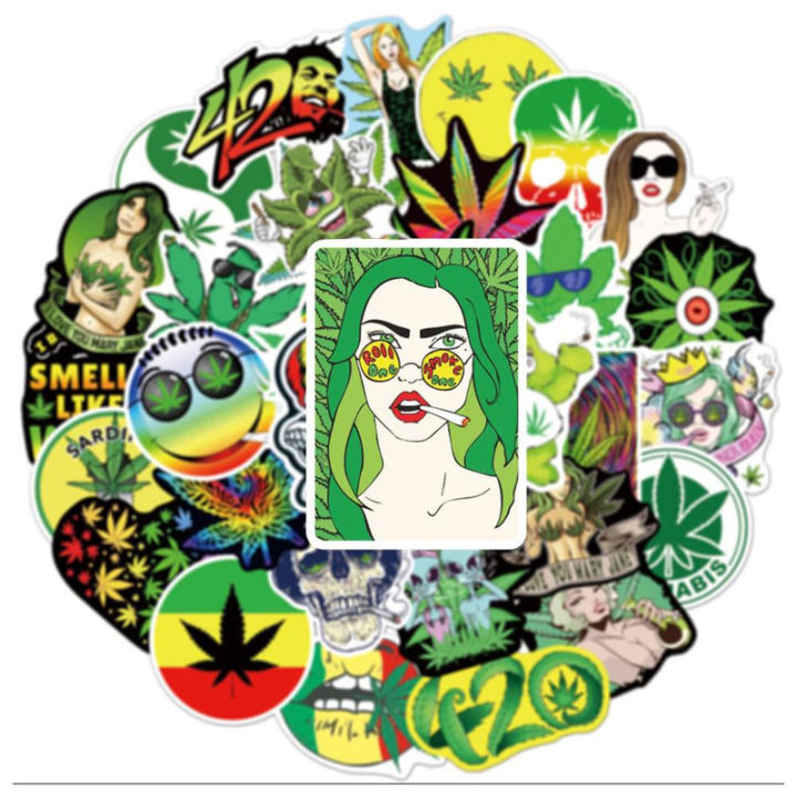 ส่งไว-hemp-leaf-420-rasta-stickers-สติ๊เกอร์คุณภาพสูง-กันน้ำ-ใช้งานง่าย-diy-phone-helmet-luggage-notebook-laptop-car-suitcase-waterproof-graffiti-kids-sticker-toy