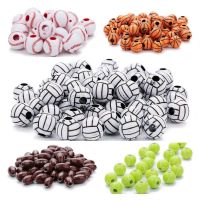 100 Pcs Acrylic Baseball Volleyball Rugby Tennis Basketball  Beads 12mm Sports Pony Ball Spacer Beads Jewelry Making