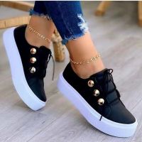 White Shoes Female Fashion Round Head Flat Heel Shoes Muffin Thick Bottom Casual Shoes Female Lace Up Flat Shoes Loafers