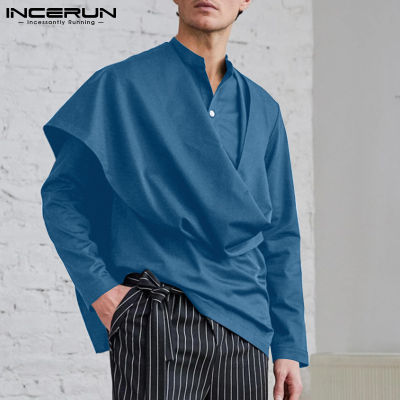 INCERUN เสื้อสวมหัวมีกระดุมสำหรับผู้ชาย,เสื้อจั๊มเปอร์ลำลองแบบลำลองมีเสื้อคลุม