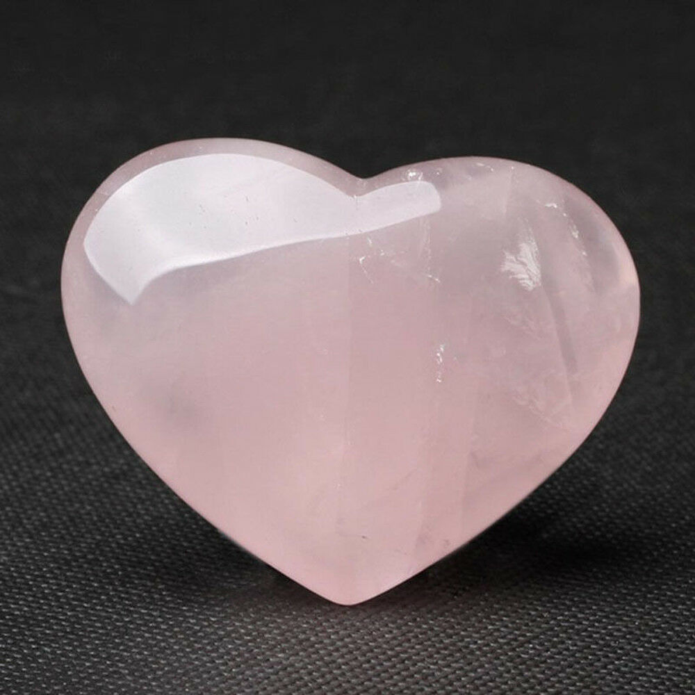 Natural Rose Quartz Heart Shape Pink Crystal Carved Palm Love Healing GemstoneSL 