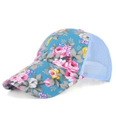 (พร้อมส่งสีฟ้า) หมวกแก็ปแฟชั่น หมวกแฟชั่นลายดอกไม้สวย