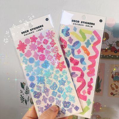Kawaii Glitter Stickers korean stationery Sticker Aesthetic Decorative collage Scrapbooking Labels Diy Diary Album Stickers Labels