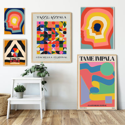 Tame Impala At Glastonbury Gig Canvas Posters Retro Abstract Geometry Painting Colorful Head Wall Pictures for Living Room Decor