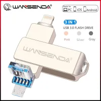 WANSENDA แฟลชไดร์ฟ USB โลหะไดร์ฟปากกาไมโคร USB 128GB 64GB,32GB 16GB แท่ง USB Pendrive สำหรับ Iphone 14 Pro/14/13/12/11 /Xs สูงสุด