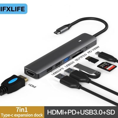 IFXLIFE Type-C แท่นวางมือถือ HDMI 4K เอชดียูเอสบี-C 7-In-1ตัวแปลงแล็ปท็อป