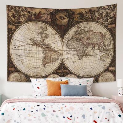 【cw】World Map Vintage Tapestry Navigation Map Compass Polyester Fabric Wall Hanging Blanket Car Bohemian Home Decor Tapestries