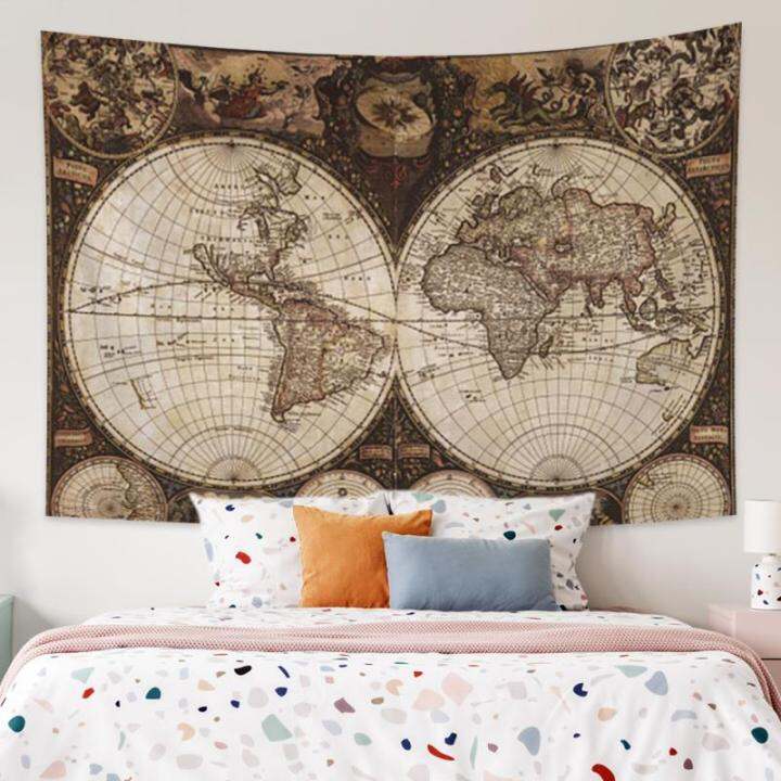 cw-world-map-vintage-tapestry-navigation-map-compass-polyester-fabric-wall-hanging-blanket-car-bohemian-home-decor-tapestries