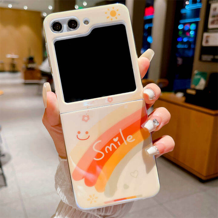 phone-case-เคส-samsung-galaxy-z-flip5-zflip5-5g-กรอบหลังแบบนิ่มเคสโทรศัพท์รูปตัวการ์ตูนน่ารักบลูเรย์สีรุ้ง-tpu-ป้องกันการตก2023