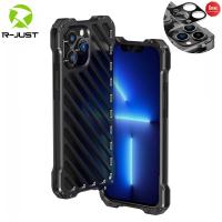 ~[R-JUST] Heavy Duty Metal Armor Case For iPhone 14 13 12 Pro Max Cover 14plus Alloy Hollow Design Funda Shockproof Coque Skin