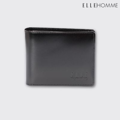 ELLE HOMME กระเป๋าสตางค์หนังวัวแท้ สไตล์ Business แบบพับสั้น สีดำ รุ่น H8W001