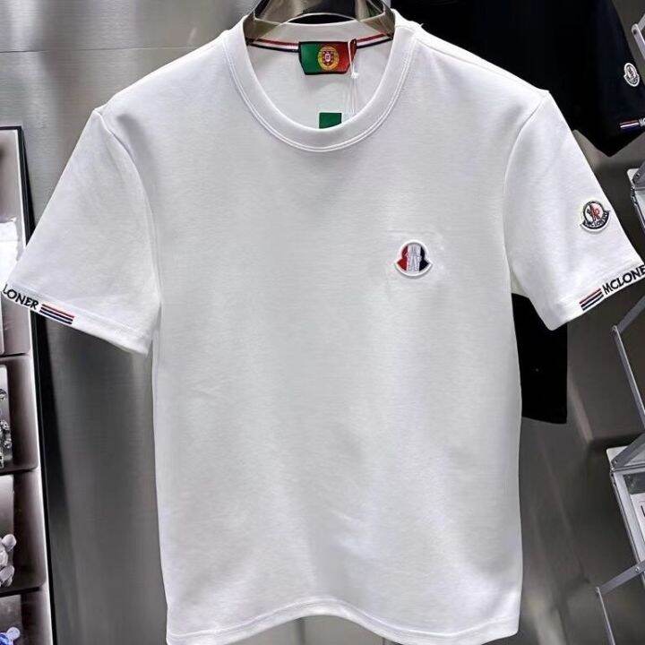 เสื้อเชิ้ตแขนสั้นปักตราสัญลักษณ์ขนาดเล็กลายฤดูใบไม้ร่วงและฤดูหนาวแบบหนา-เสื้อยืดแขนสั้นแขนสั้นแบบลำลองเสื้อครึ่งแขนแขนสั้นคอกลม
