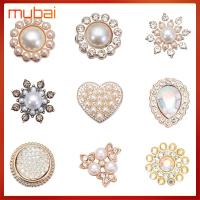 MUBAI 10PCS งานฝีมือ DIY คริสตัล เครื่องประดับหมวก เครื่องประดับศีรษะ ปุ่ม Rhinestone กิ๊บติดผมไข่มุก กระดุมมุก