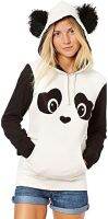 Meilaier Womens Cute Panda Print White and Black Fleece Hoodie Tops (L)