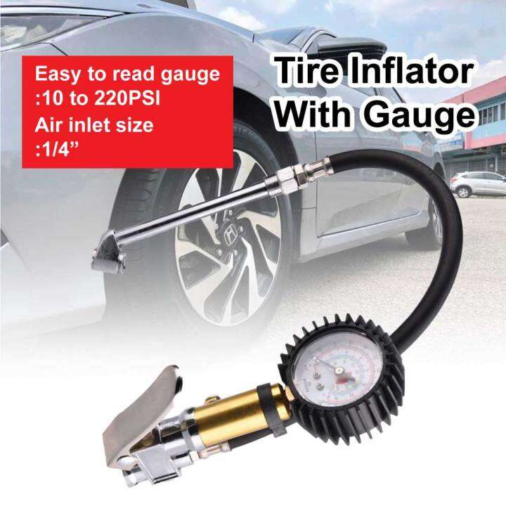220PSI Car Bike Tire Air Filler Inflator Tire Pressure Gauge Compressor