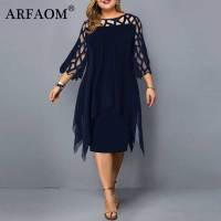 ARFAOM 2022ผู้หญิง Plus ขนาดชุด4XL 5XL 6XL ลูกไม้ตาข่ายเซ็กซี่ Elegant Midi Party Dress หลวมขนาดใหญ่ปาร์ตี้ฤดูร้อนฤดูใบไม้ร่วง