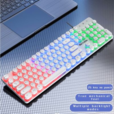 SKYLION H300 Wired 104 Keys Membrane Keyboard Many Kinds of Colorful Lighting Gaming and Office For Windows and IOS System Keyboard Accessories