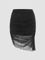 Cider Mesh Lettuce Trim Ruched Mini Skirt