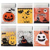 50/100pcs Cellophane Transparent Pumpkin Self-adhesive Cookie Treat