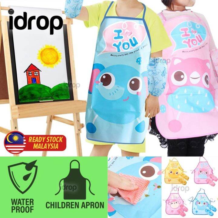 idrop Cute Cartoon Children's Apron Set / Set Apron Kanakkanak / 可爱卡通儿童围裙套装 Lazada