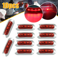 10Pcs 4 LED Red Light Clearance Side Marker รถบรรทุกรถพ่วงโคมไฟ Chrome 12V 24V กันน้ำ Universal