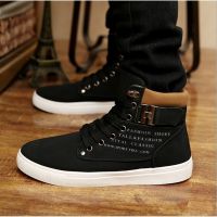 Men High Top Lace Ankle Boots Casual Warm Canvas Shoes