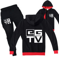 GGTV ชุดเสื้อโค้ทมีซิปสำหรับเด็กชายหญิง,ชุดเสื้อแจ็คเก็ตแขนยาวมีฮู้ดพิมพ์ลายแบบเรียบง่ายกางเกงมีฮู้ด2ชิ้น PC1977ใส่ได้ทุกโอกาส