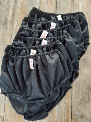 กางเกงในเต็มตัวผู้หญิง สีดำ แพ็ค6ตัว ผ้าไนล่อนแต่งลูกไม้ ราคาโรงงาน สะโพก 40-46 นิ้ว เอว 34-38 นิ้ว BLack Underwear Nylon Full briefs ไซส์ XL