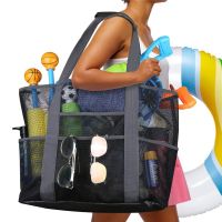 ◐ xianhaochen048906 Bolsa de praia grande para toalhas bolsa viagem durável roupa interior impermeável organizador malha brinquedos e 8 bolsos verão