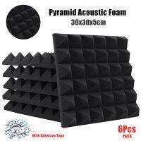 6Pcs 30x30x5cm Studio Acoustic Foam Sound Proof Absorption Insulation Treatment Panel Soundproofing Sponge Pad with Tapes Adhesives Tape